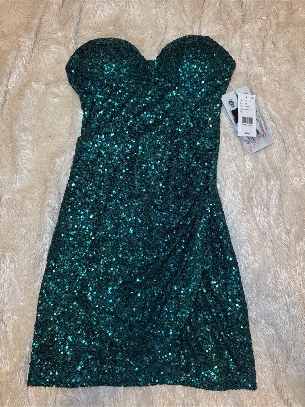 Honey and Rosie Strapless Sequin Dress in Green